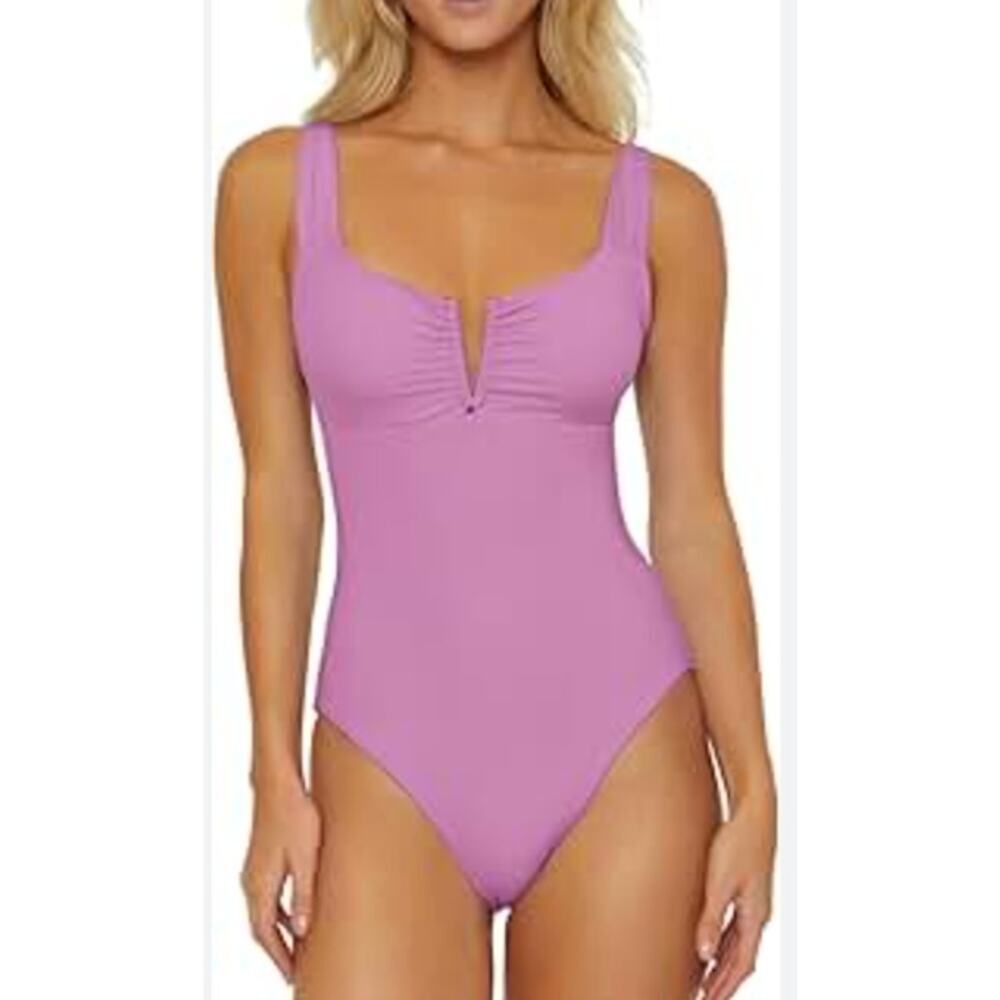 Becca Color Code Viviana Plunge One Piece Swimsuit Lavender Purple Size 4